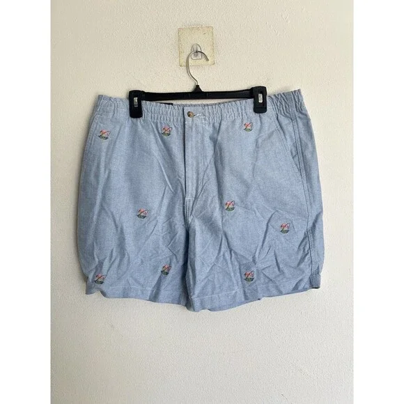 POLO RALPH LAUREN 6-Inch Polo Prepster Oxford Shorts Blue Size XL Flamingo